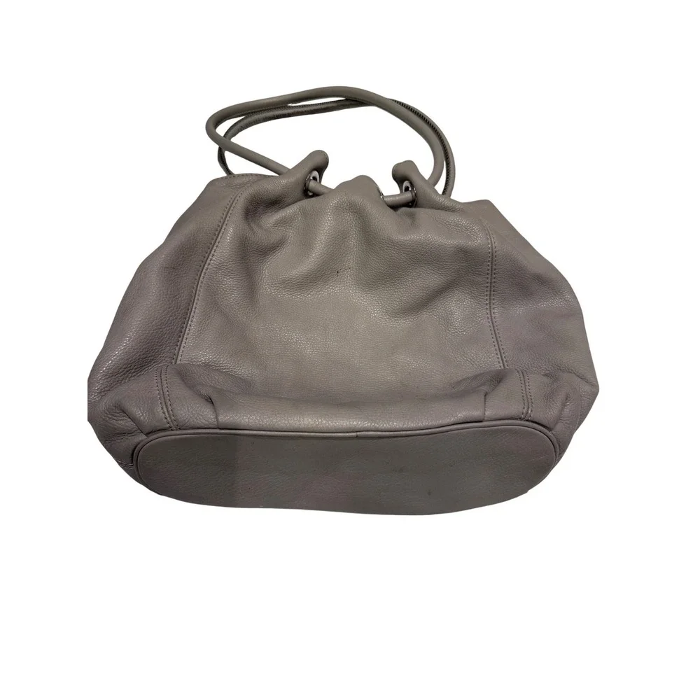 Michael Kors Leather Hobo Shoulder Bag Gray Tassel Drawstring Magnet‎ Close